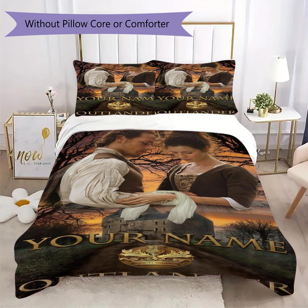 Custom Name Outlander Pattern Bedding,Quilt Set Quilt Cover Pillowcase Home Birthday Gift(1 * Duvet Cover + 2 * Pillowcase, Without Core)_lx