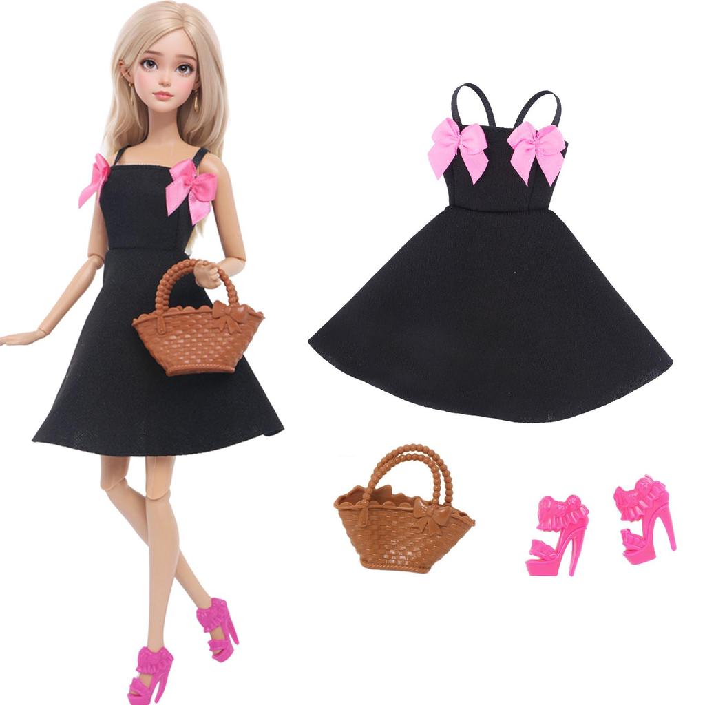 Fashion Doll Dress and Accessories for 30cm Doll 11.5'' Girl Doll Mini Gown with Cute Crown Handbag Shoes Boots Kids Toy Gift