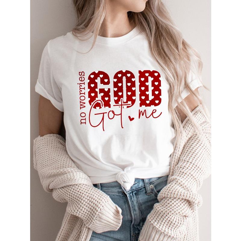 

Women s Christian God s Love Heart Print T-Shirt Casual Short Sleeve Easter Statement Tee S белый