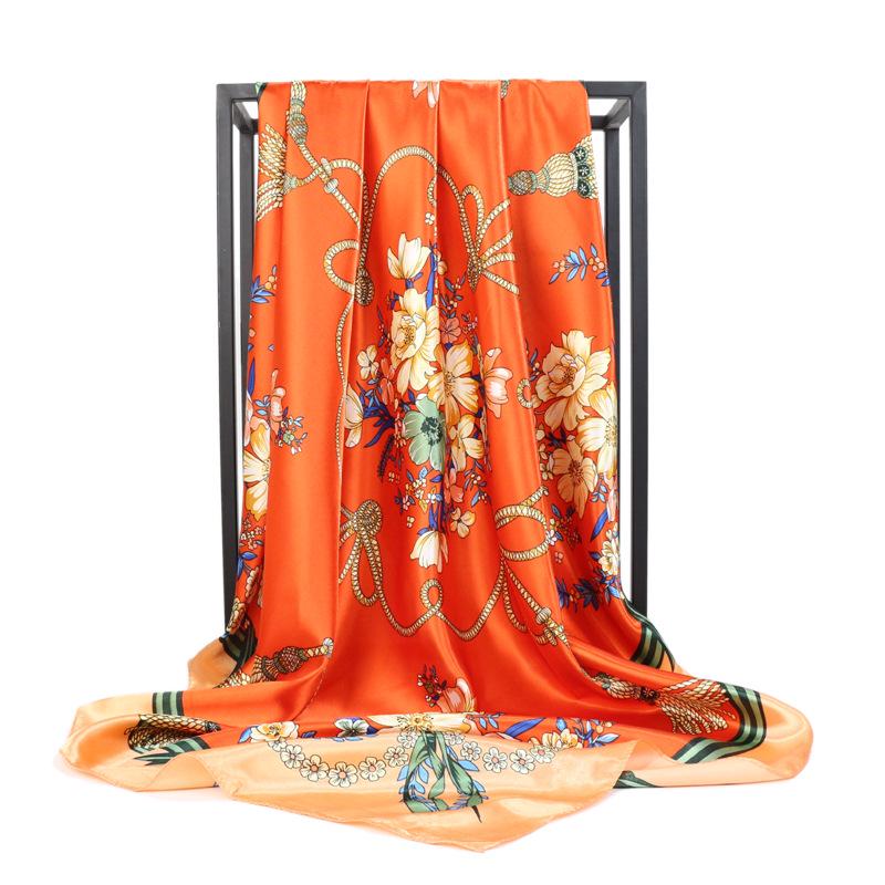 

Высококачественные роскошные шелковые шарфы, повязка на голову, шарфы, шейный шарф для женщин, шелковый шарф с цепочкой, женская декоративная шаль 90*90cm