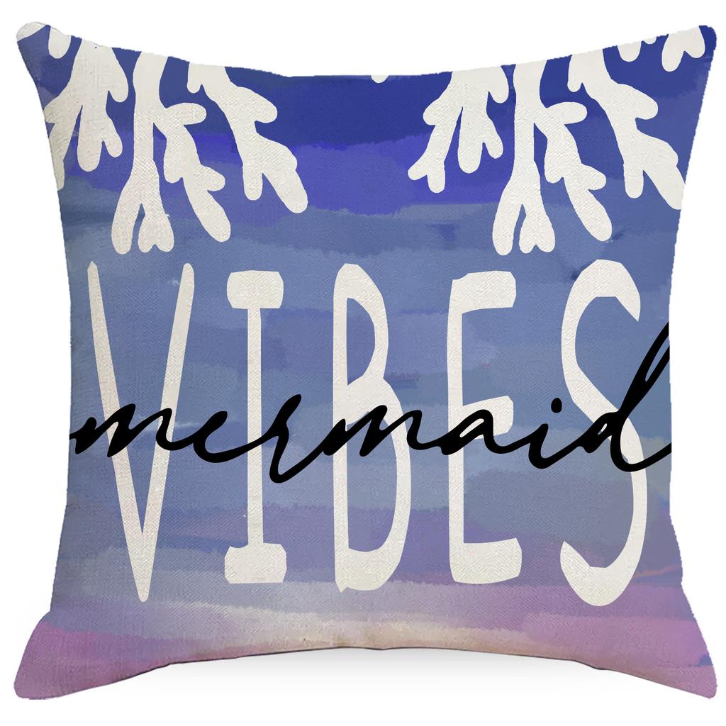 New Ocean Pillow Case Mermaid Tail Blue Purple Line Print Home Sofa Pillow Case