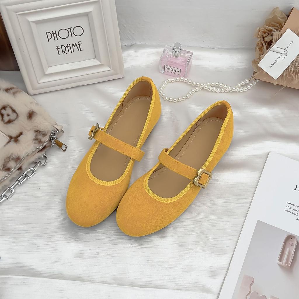 2025 Summer New Small Round Head Casual Style Flat Shoes Women Wear Versatile Light Mouth Single Shoes One Word with Work Shoes