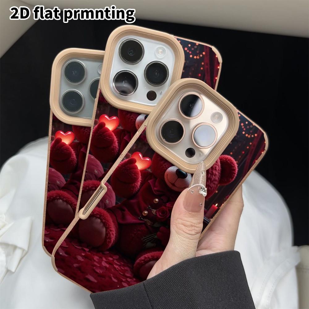 Phone Case: 2D flat lambskin suitable for iPhone 18 17 16 15 14 13 Pro protective case, heart-shaped bear, Christmas and Halloween gifts