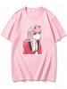 2026 New Unisex Crew Neck Casual Short Sleeve TShirt With Uniform Zero Two Bust Cutout Anime Print TShirt