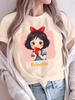 Camiseta informal de tela con cuello redondo y estampado de dibujos animados vibrantes para mujer Unisexga corta con grfico de