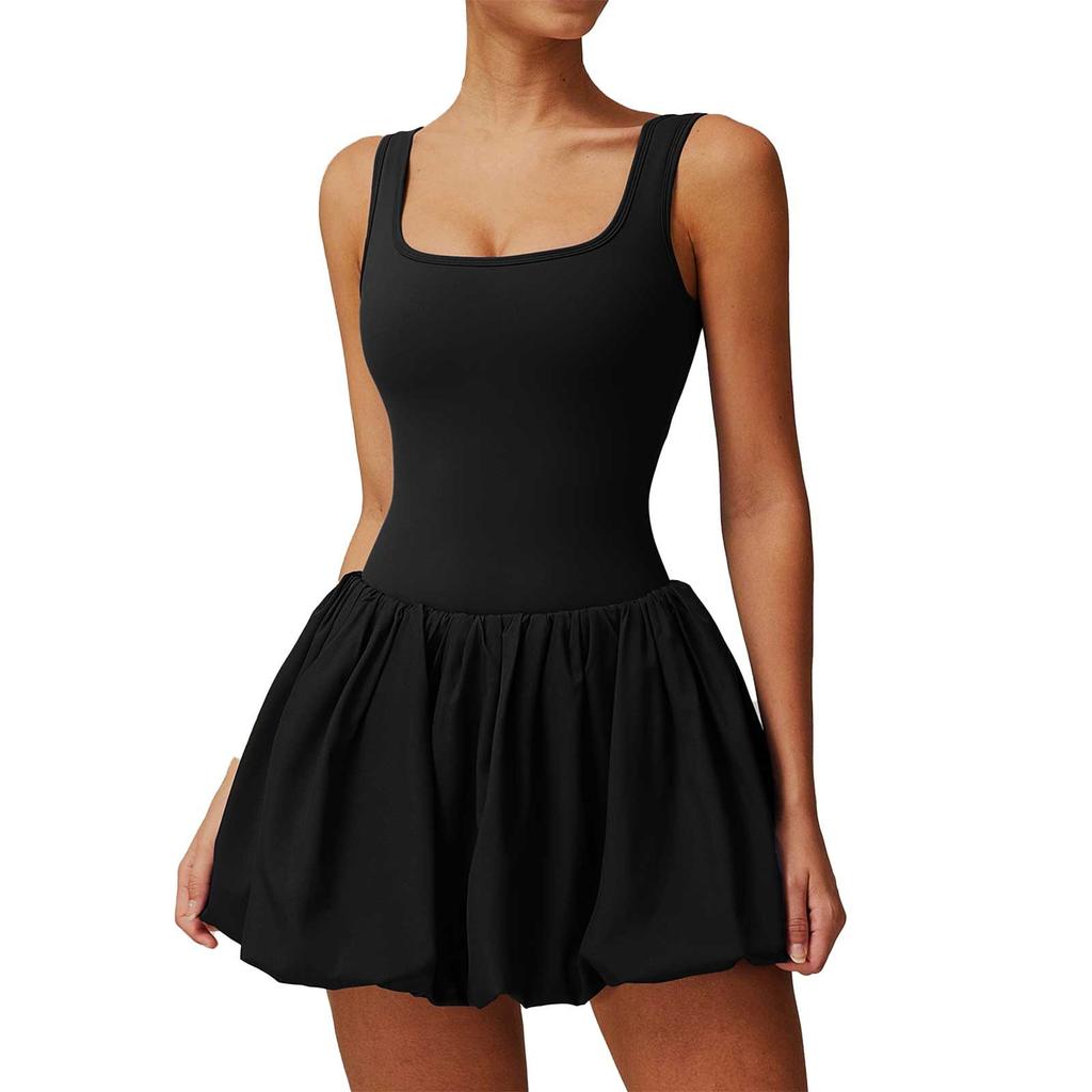 Women's Fashion Solid Color U Neck Sleeveless Vest Pocket Sports Jumpsuit