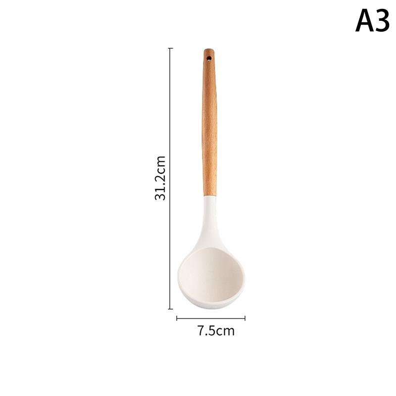 

Wooden Handle Silica Gel Spatula High Temperature Pot Spatula Frying Spatula Soup Ladle Home Cooking Spoon Frying Spatula A3