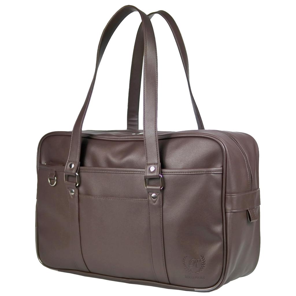 Faux High School Boston Fits A4 Large Capacity ROCO NAILSSchool Bag, Leather, Brown, Girl's Bag, Embossed, Files,