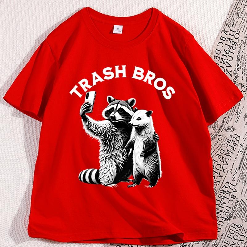 Opossum Racoon Trash Bros Selfie T Shirt Funny Meme Possum Graphic Tees Casual Shortsleeve Cotton TShirt Mens Clothes S