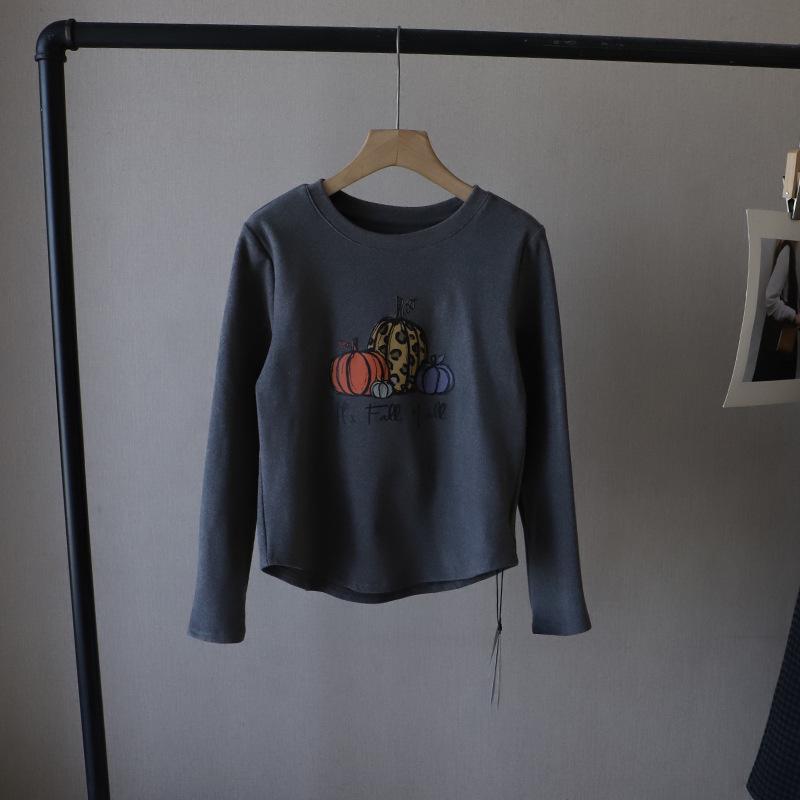 

[Би Чжэн] Женская зимняя 2024 года корейская футболка с тыквенным принтом, облегающая, базовый слой One Size серый