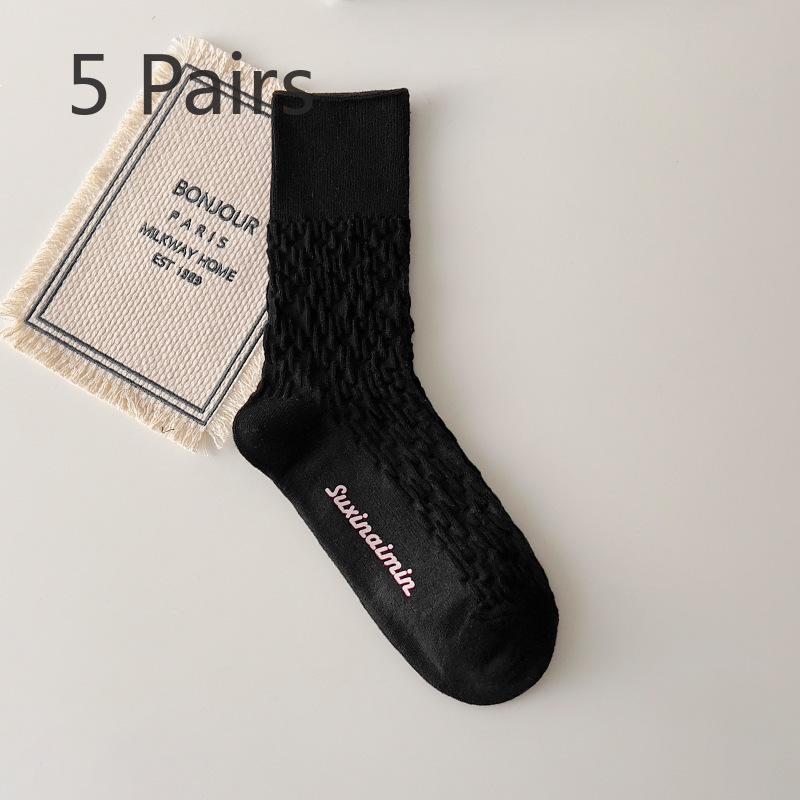 5 Pairs of Female Autumn and Winter Fashion New Cotton Tube Pile Socks