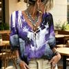 Women's Halloween Print Tie Front Ruffle V Neck Blouse with