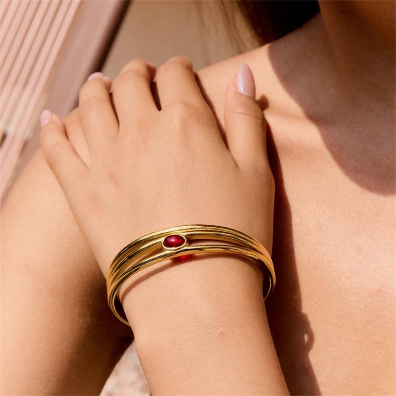 Lightweight Openwork Multilayer Bangle Adjustable Closure Wrist Bracelet Stainless Steel Jewelry For Stackable