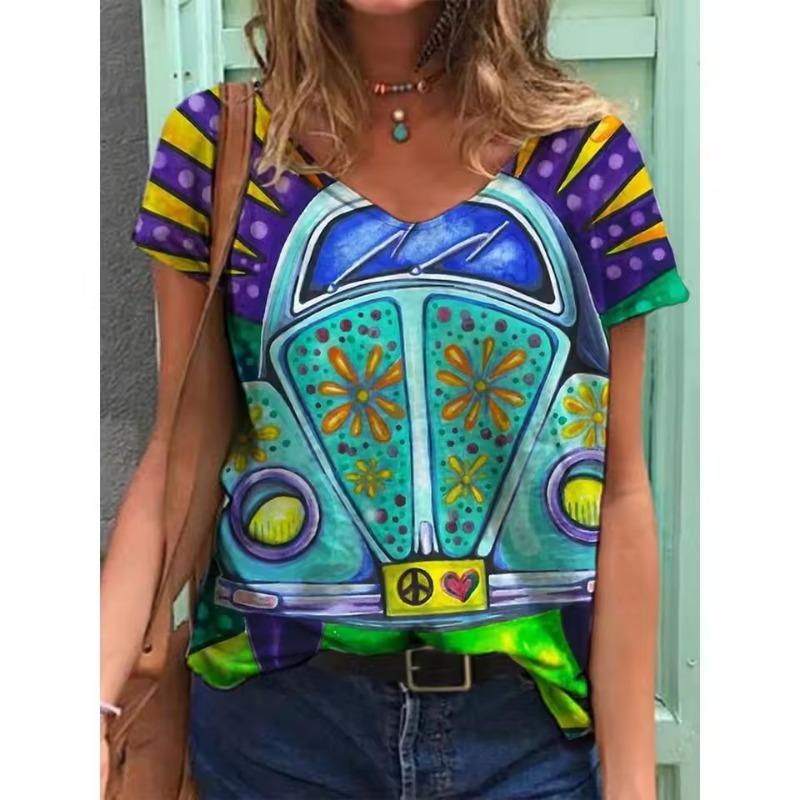 

T-shirts Women Summer Hippie Women s T Shirt Sequin Top Fashion Short Sleeve 3D Print Tops Large Size Loose Tees Shirt 5XL