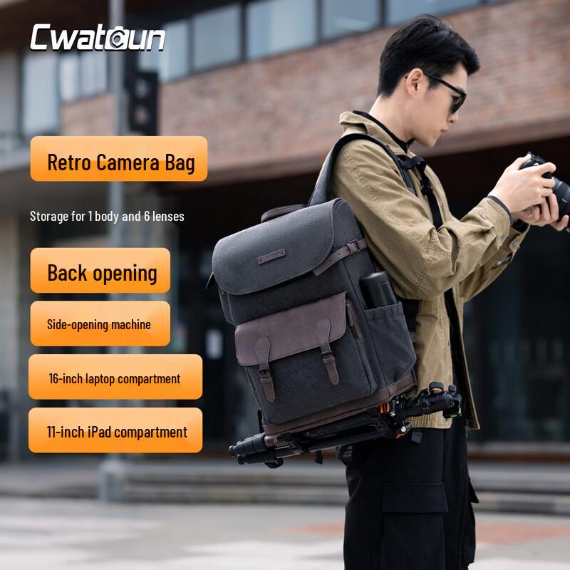 CWATCUN Retro Canvas DSLR Camera Backpack