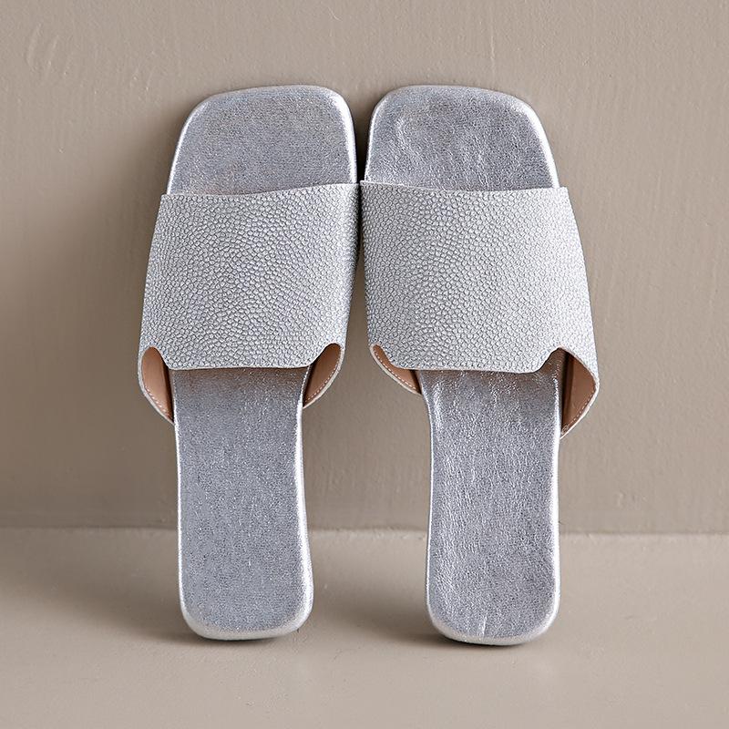 

Large size color matching summer new square head flat bottom fashion casual wear one-character sandals women 35