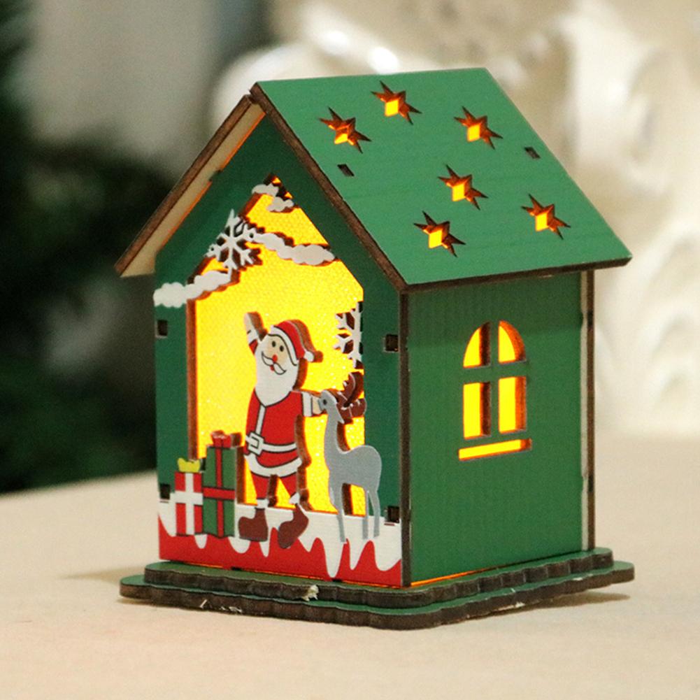 

Christmas Wooden House Shape Decor with Light for DIY Xmas Tree Kids Toy Old deer