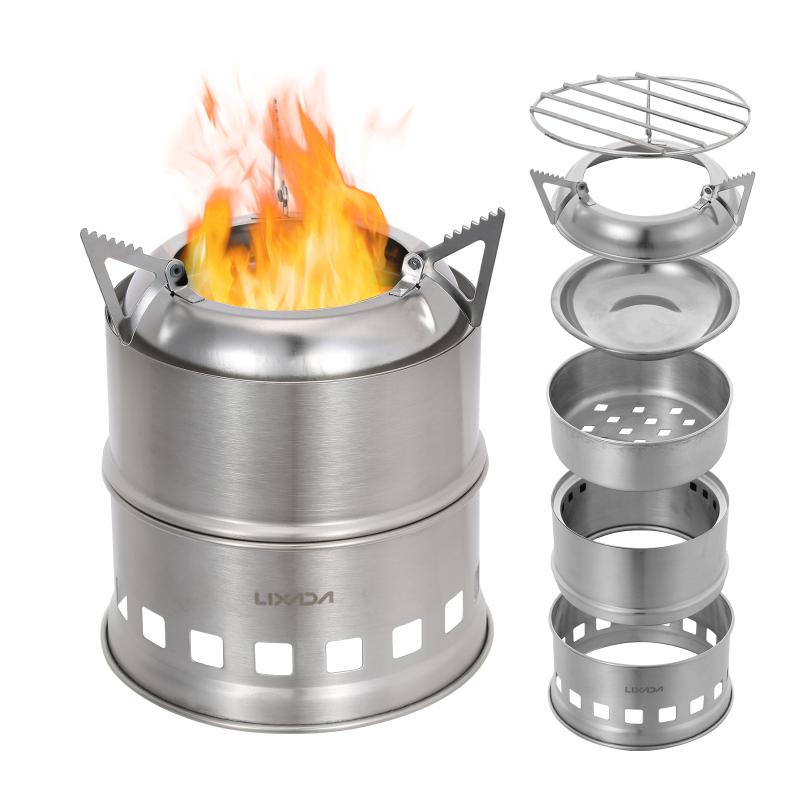 Lixada Stainless Steel Wood Stove Camping Alcohol Stove Outdoor Burner Outdoor Cooking Picnic BBQ Camping Traveling