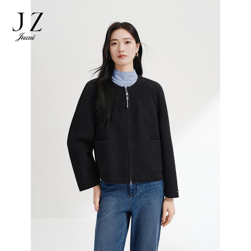 JUZUI Women's 100% Wool Round-Neck Short Coat