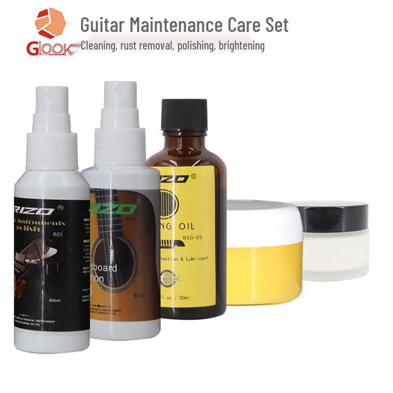 Guitar Care Set: Cleaner, String Rust Prevention, Fingerboard Lemon Oil, Rust Remover, Polishing & String Protector.