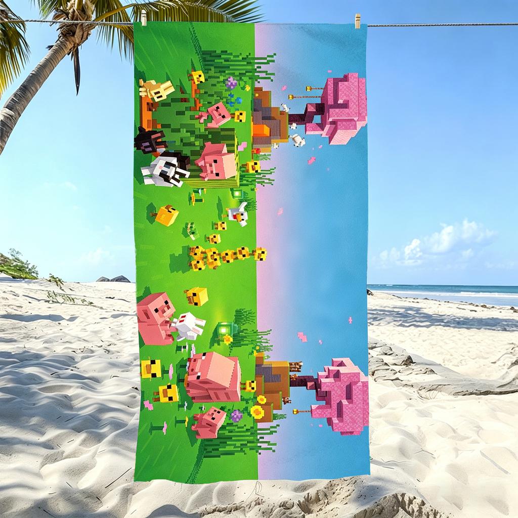Pixel Style Animal World Microfiber Beach Towel Quick Dry Super Absorbent Sand Free Soft Oversized Bath Towels Gym Sports Towel