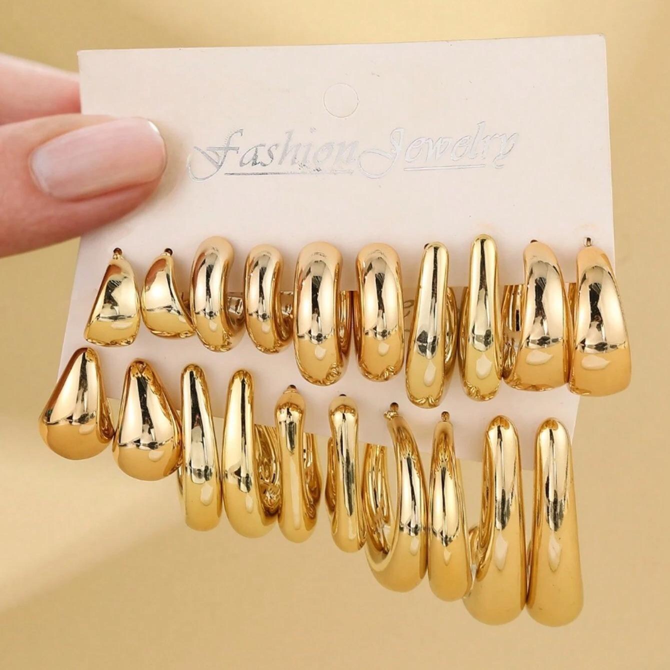 

Набор из 10 штук новых серег из АБС-акрила золотого цвета CCB неправильной формы, легкие, C-образной формы и в форме капли