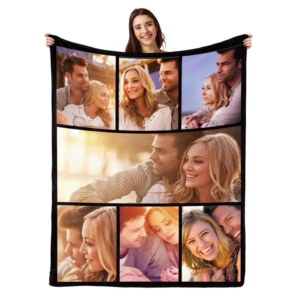 Custom Blanket with Words Picture Collage Customized Blankets,Birthday Souvenir Gifts Personalized Throw Blanket for Father, Mom
