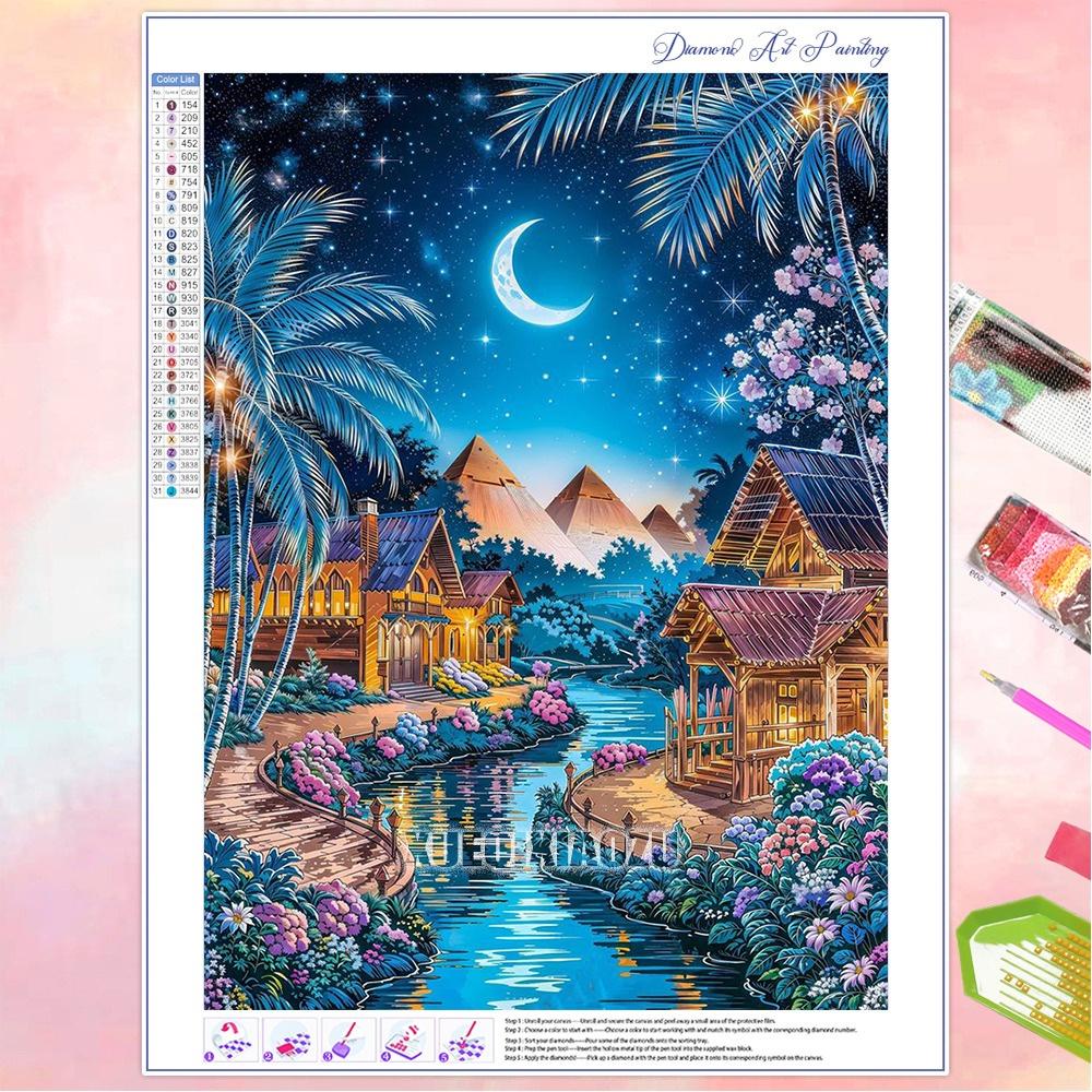 Pictură Diamant DIY Copac Lună Fantastică Peisaj Strasuri Foraj Complet Mozaic Broderie Handmade Decor Acasă Cadou Noutăți