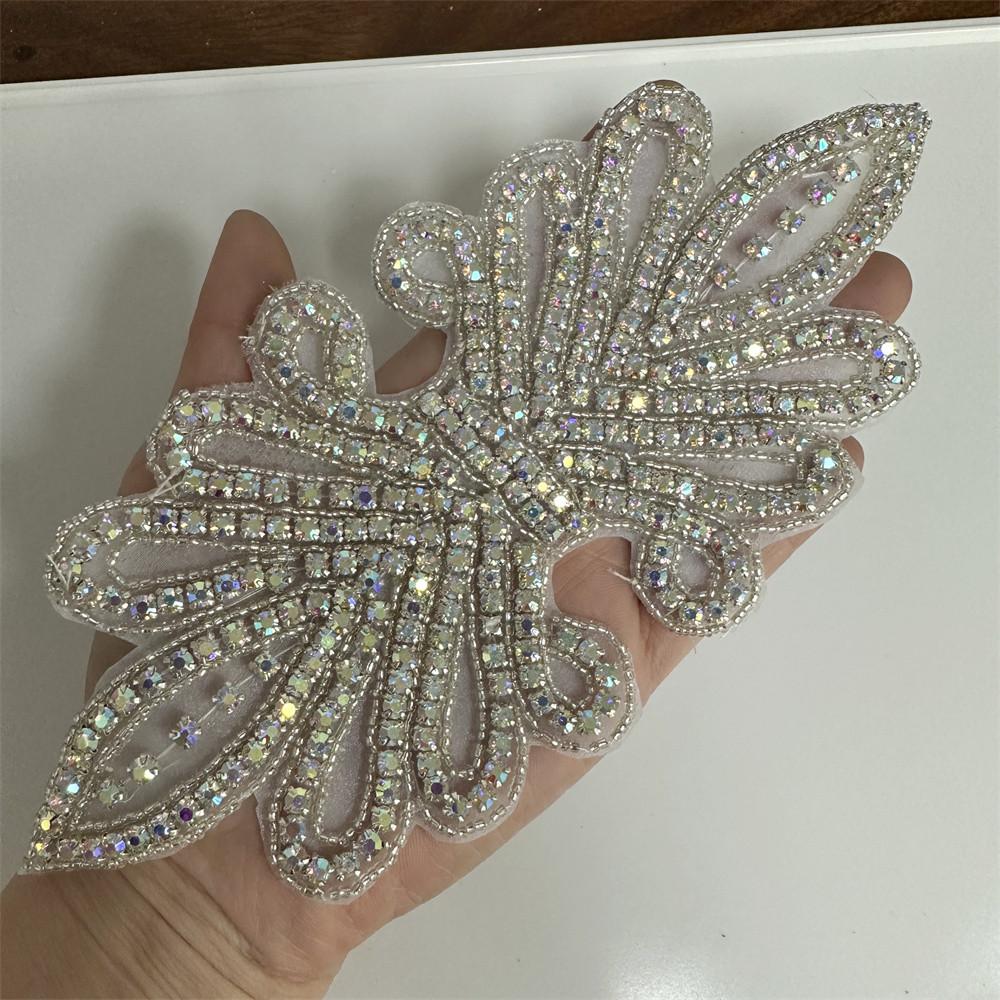 1 STÜCK AB Silber Strass Applikation Blumenaufnäher Aufbügeln/aufnähen Hochzeitskleid Zubehör Für Kleiderdekoration