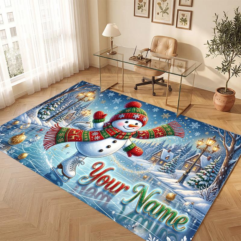 Winter Theme Soft Crystal Velvet Rug Custom Name & Text Print Non Slip Floor Rug for Bedroom Living Room