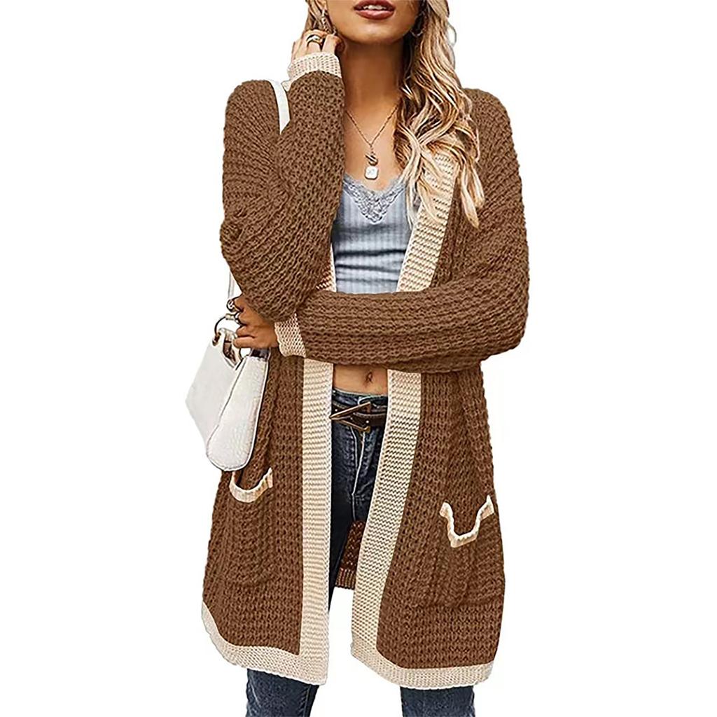 Women Winter Wool Cardigan Solid Patchwork Jacket Sweater Long Loose Thick Coat Cardigan