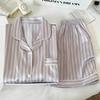Stylish And Simple Ice Silk Pajamas Women'S Summer Short-Sleeved Cardigan Striped Sweet Loungewear Suit