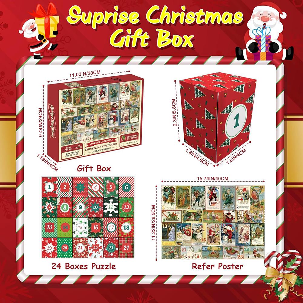 Christmas Gift 1000PCS Jigsaw Puzzles 24 Days Advents Calendar Festival Countdown Surprise Present Box For Kids Adults