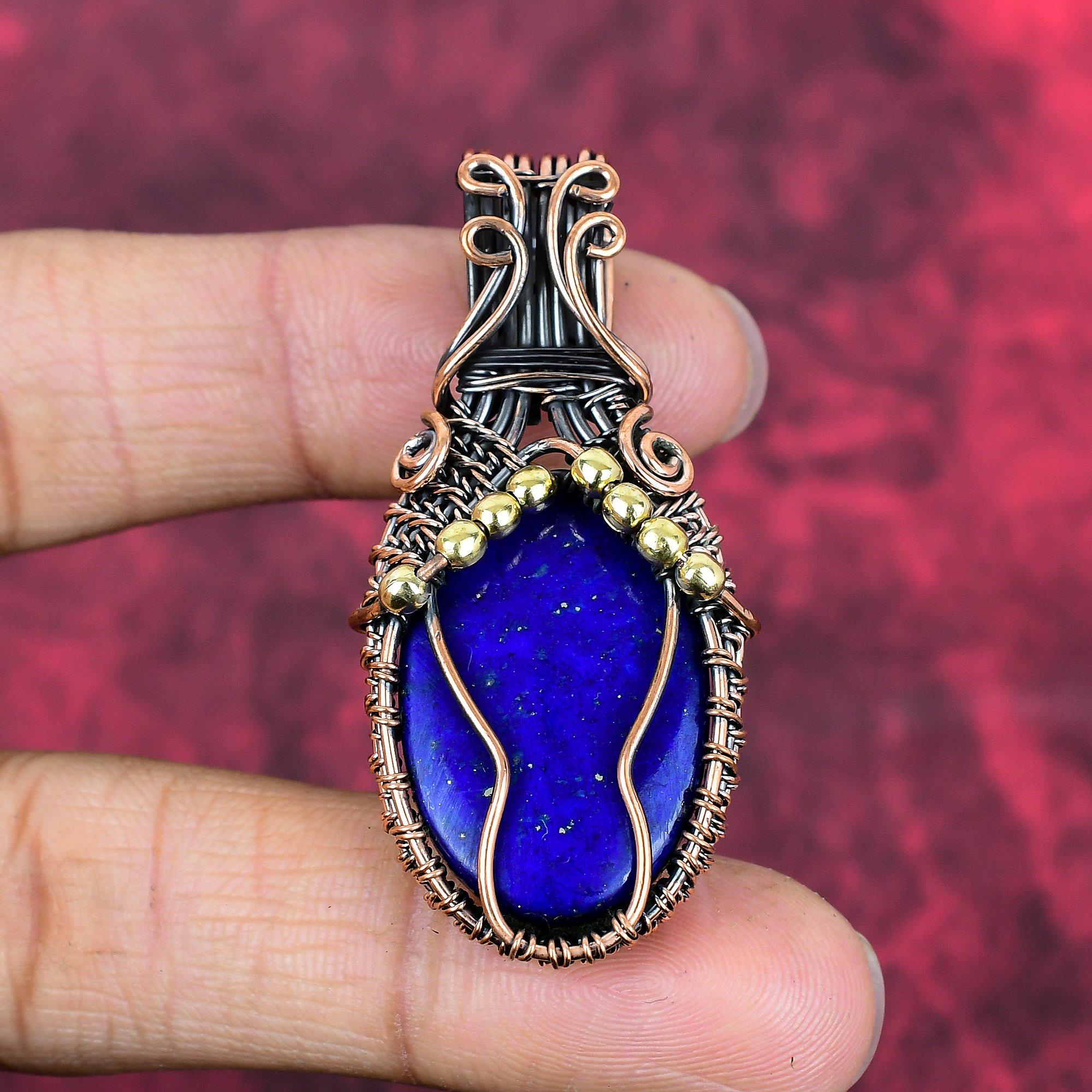 Lapis lazuli pendant copper wire wrapped gemstone pendant handmade pendant copper wire wrapped jewelry gifts for wife latest design pendant