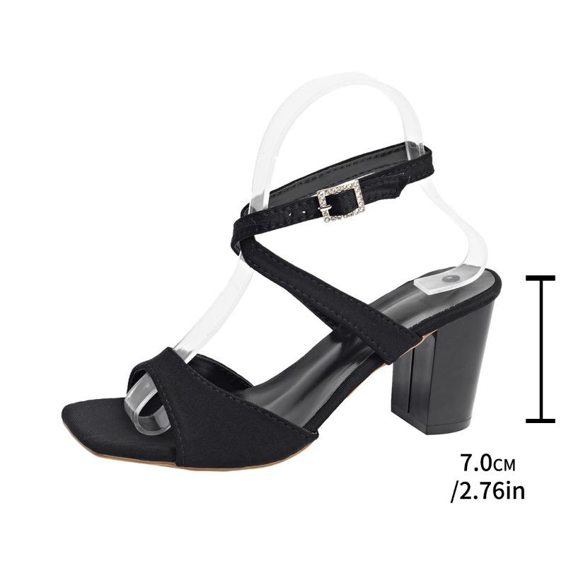 Fashion 2025 Summer New Women Sandals Square Head Chunky High Heels Women's Shoes Fashion Cross Belt Buckle Ladies Roman Heeled Sandales