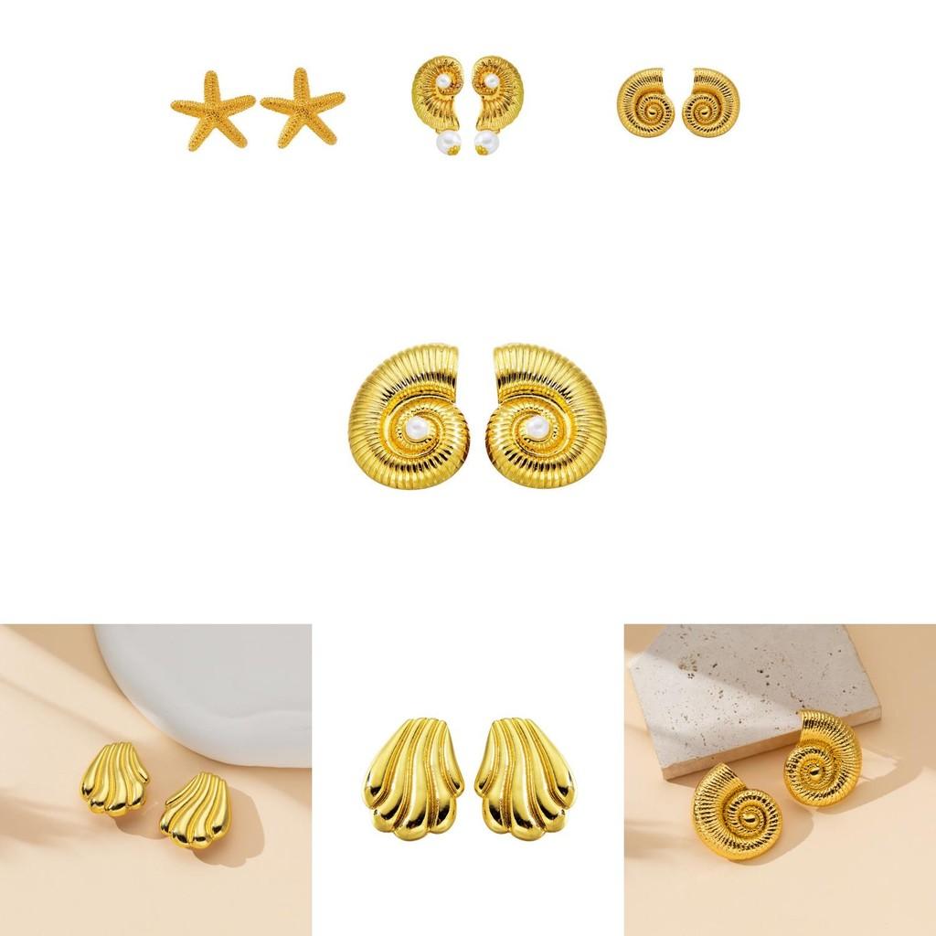 Chic Vintage Womens Earrings With Pearl And Shell Accents Geometric And Animal Designs