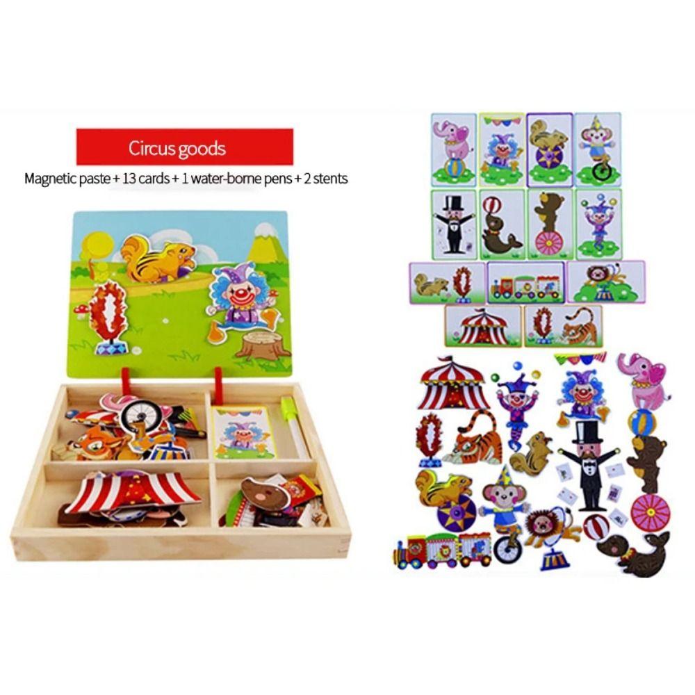 Reusable Magnetic 3D Puzzles with Lid Wooden Puzzles Magnet Book Children Gift