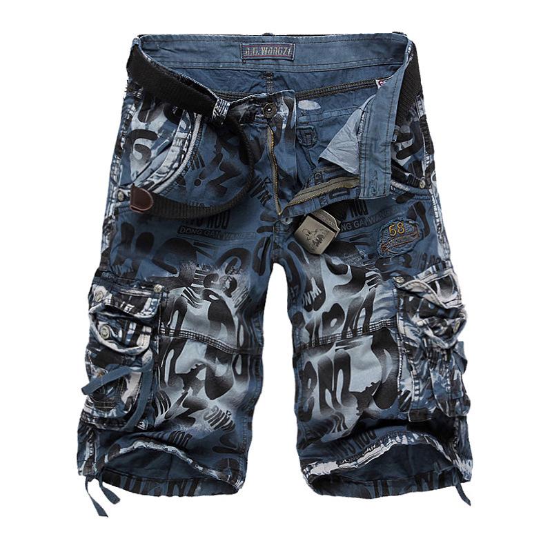 Men Vintage Demin Shorts Fashion Zipper Pocket Short Jeans Fashion Color Letter Print Demin Shorts