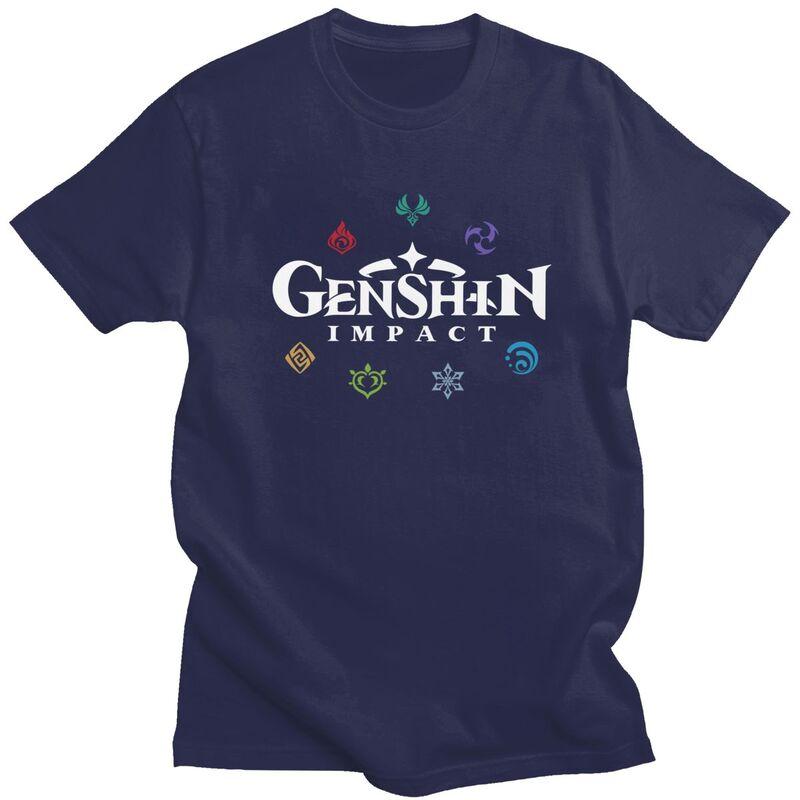 Custom Genshin Impact Elements Tshirt for Men Short Sleeve Leisure T Shirt Game Anime Tshirts Loose Fit Pure Cotton Tees Gift