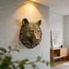 Entryway Wall Decors Bear Head Sculpture With Resin Construction, Antique Metallic Finish and Realistic Furs Texture for Indoor Accent Wall
