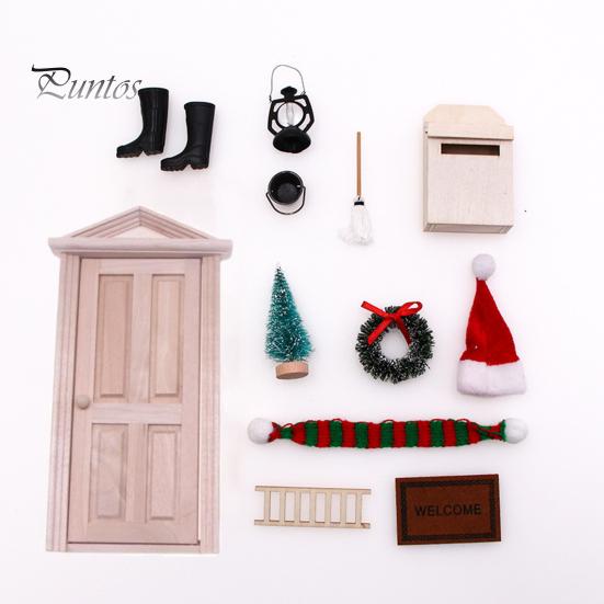 

Гном дверные аксессуары Рождественский набор реалистичное украшение кукольного домика деревянная дверь эльфа с почтовым ящиком комплект венок с лестницей