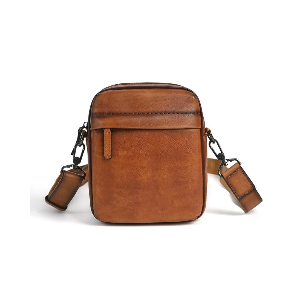 

Whatna Antique-Style Tanned Natural Cowhide Leather Body Bag, Men s One-Shoulder Chest Bag, Thick Leather Shoulder Bag for Commuting, School, and