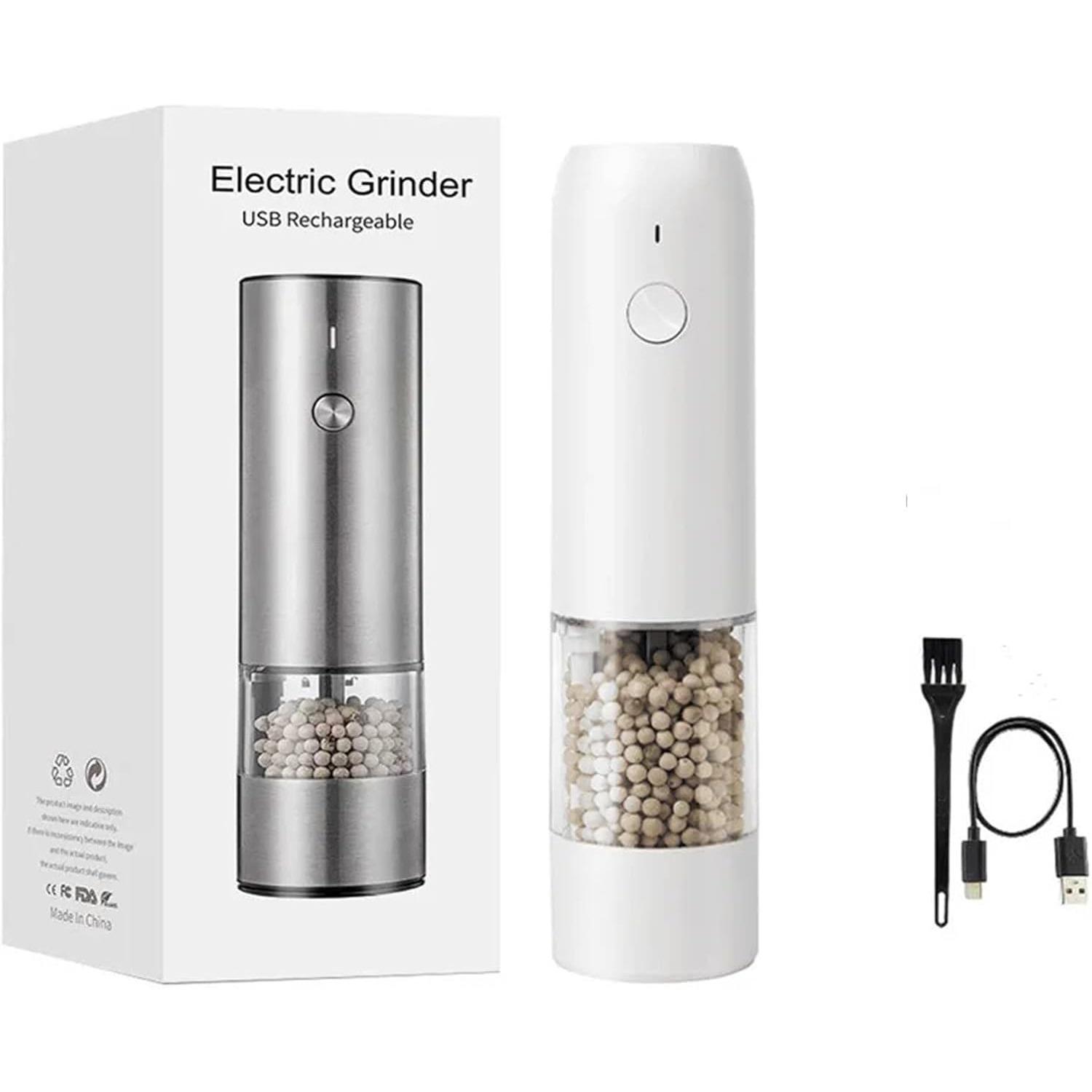 Vegetable Processor Electric, Electric Automatic Salt And Pepper Grinder Set Rechargeable With USB Spice Mill Adjustable Spices Kitchen белый