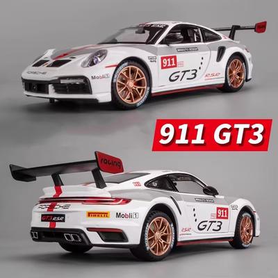 1:32 Scale Porsche 911 GT3 RSR Cars Toy Miniature Model Alloy Die Cast with Light Sound Pull Back Supercar Boys Educational Toys