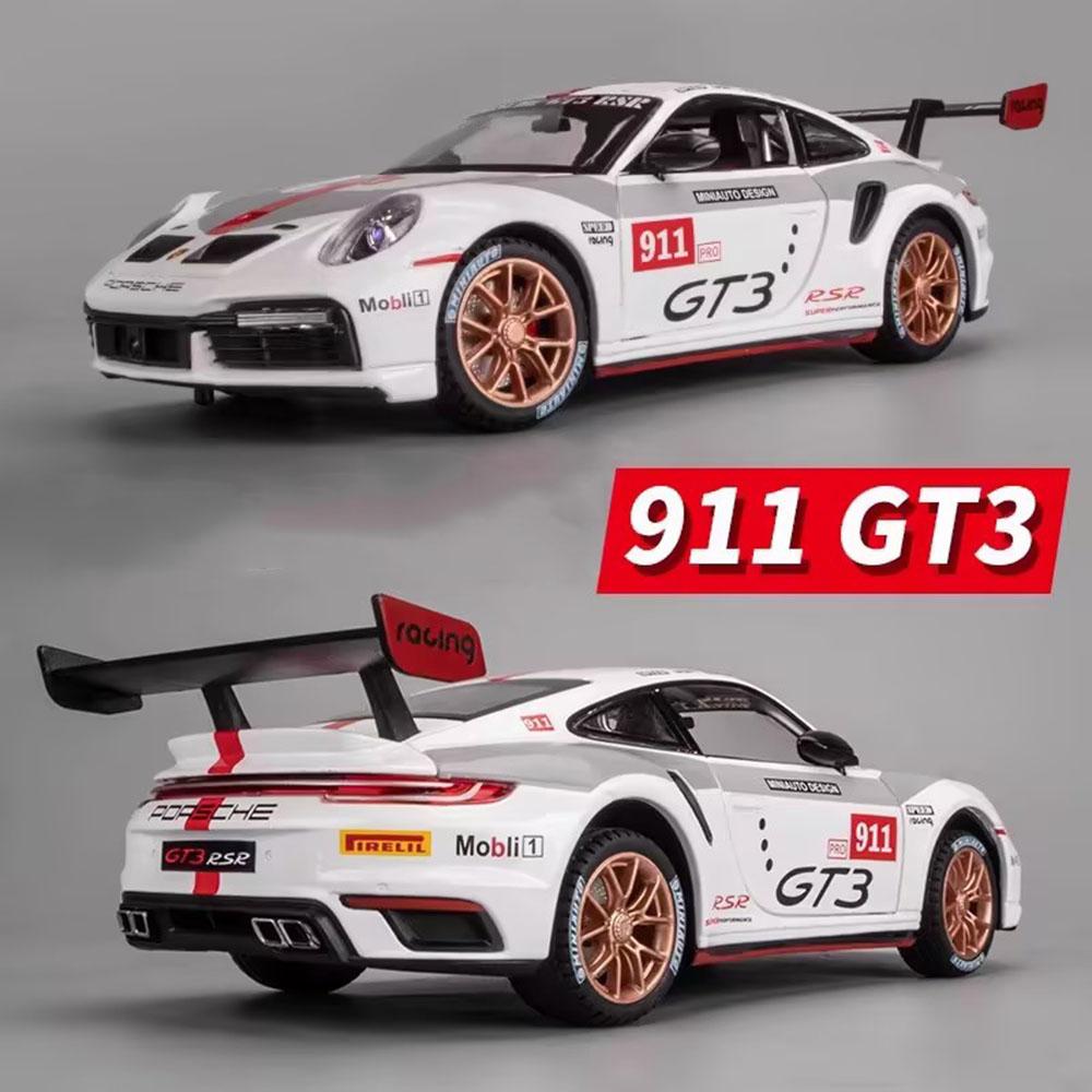AABKQ1 1:32 Scale Porsche 911 GT3 RSR Cars Toy Miniature Model Alloy Die Cast with Light Sound Pull Back Supercar Boys Educational Toys