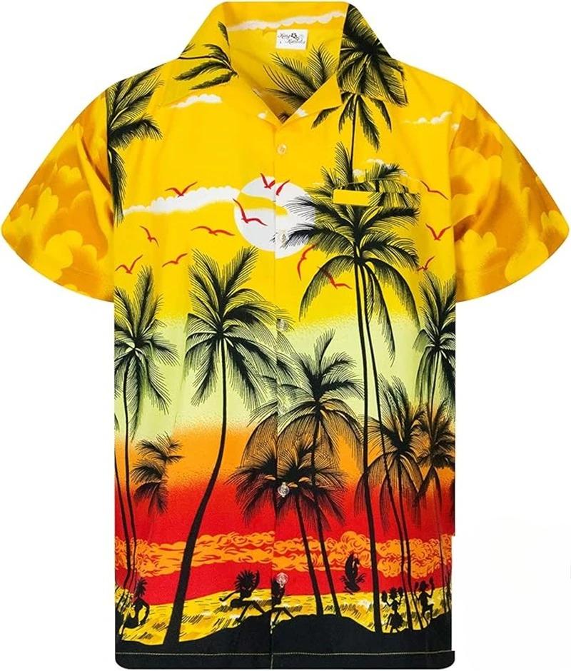 Camisa Hawaiana con Palmeras Tropicales Impresión 3D Para Hombres/Mujeres Verano Casual Moda Manga Corta Camisas Botón Arriba Blusa de Vacaciones