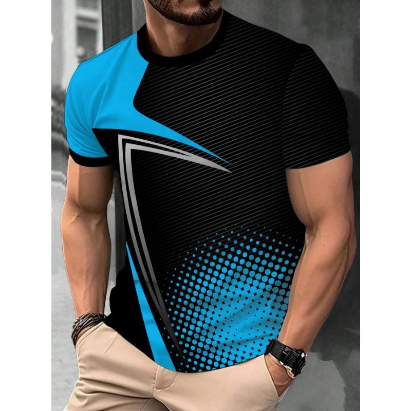 3D-Printed Color-Striped Men's T-Shirt Ship Anchor Pattern Short-Sleeve T-Shirt Harajuku Street Style Round-Neck T-Shirt Apparel