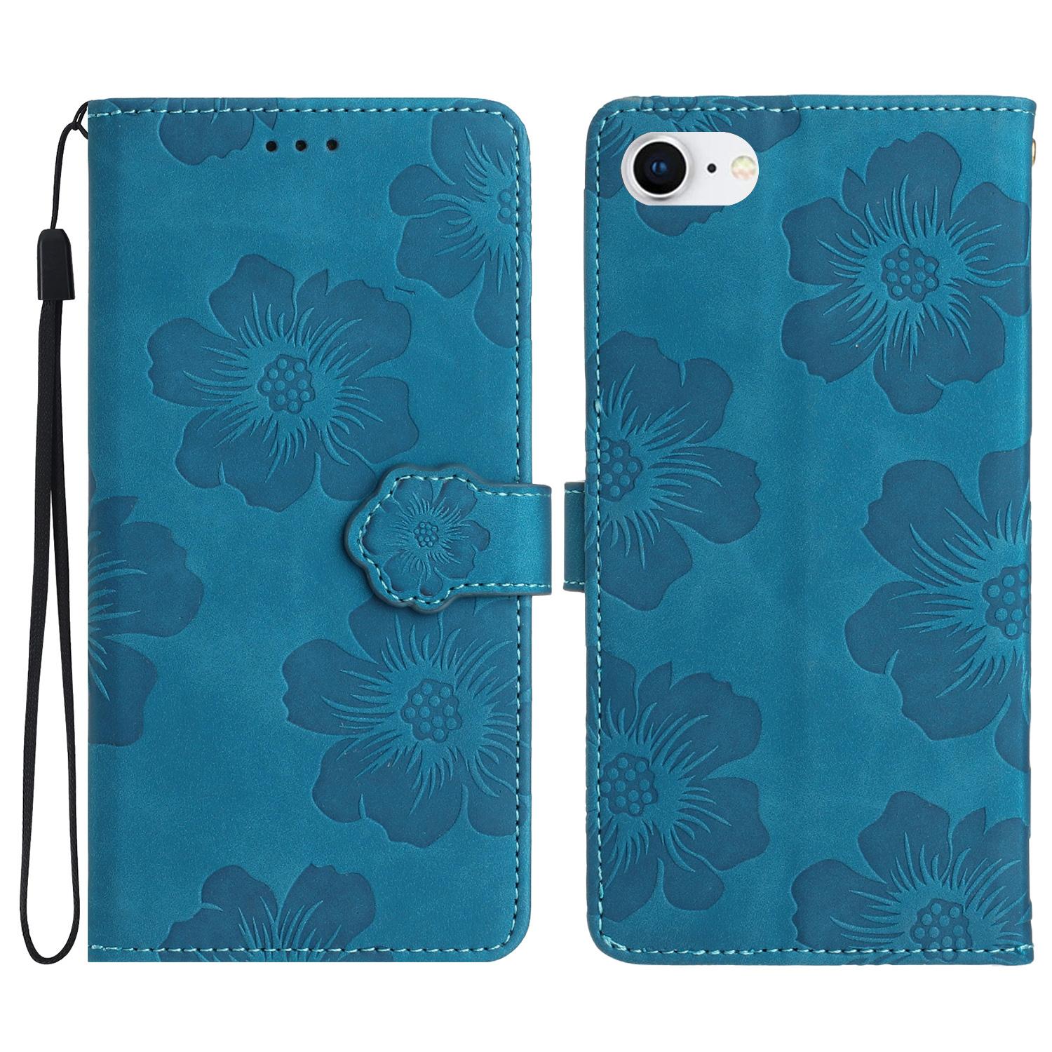 

Для iPhone 6/6s/7/8/SE (2020)/СЕ (2022) Чехол-кошелек из ПУ кожи с цветочным принтом, чехол-подставка, противоударная крышка Blue