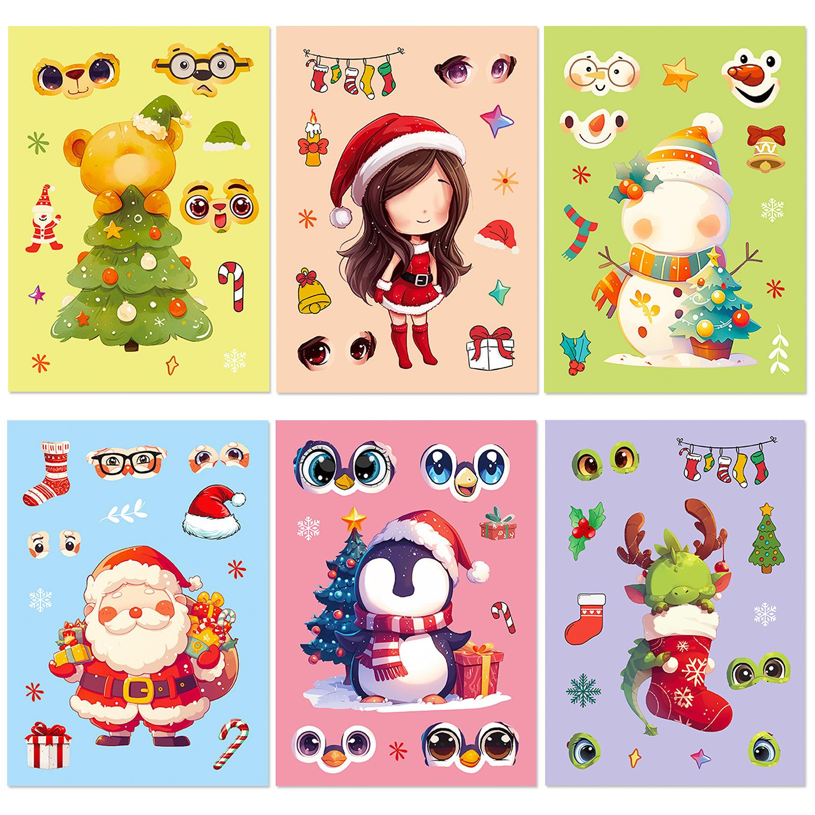 

6 Рождественская серия Наклейки-меняющие лицо Детские развивающие канцелярские наклейки Пазл с выражениями Украшение Украшение для шлема