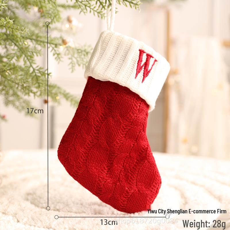 26-Letter Knitted Red Christmas Stockings - Festive Holiday Hanging Decorations